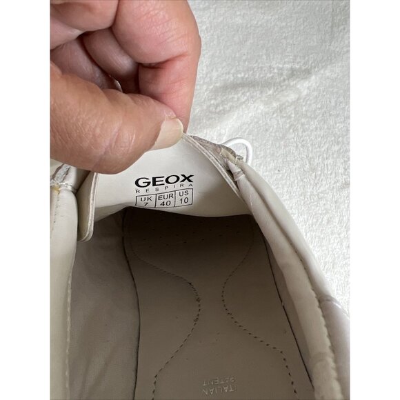 Geox Respira Womens Lace-Up Sneakers Size 10 White & Beige Leather & Woven - Picture 6 of 7